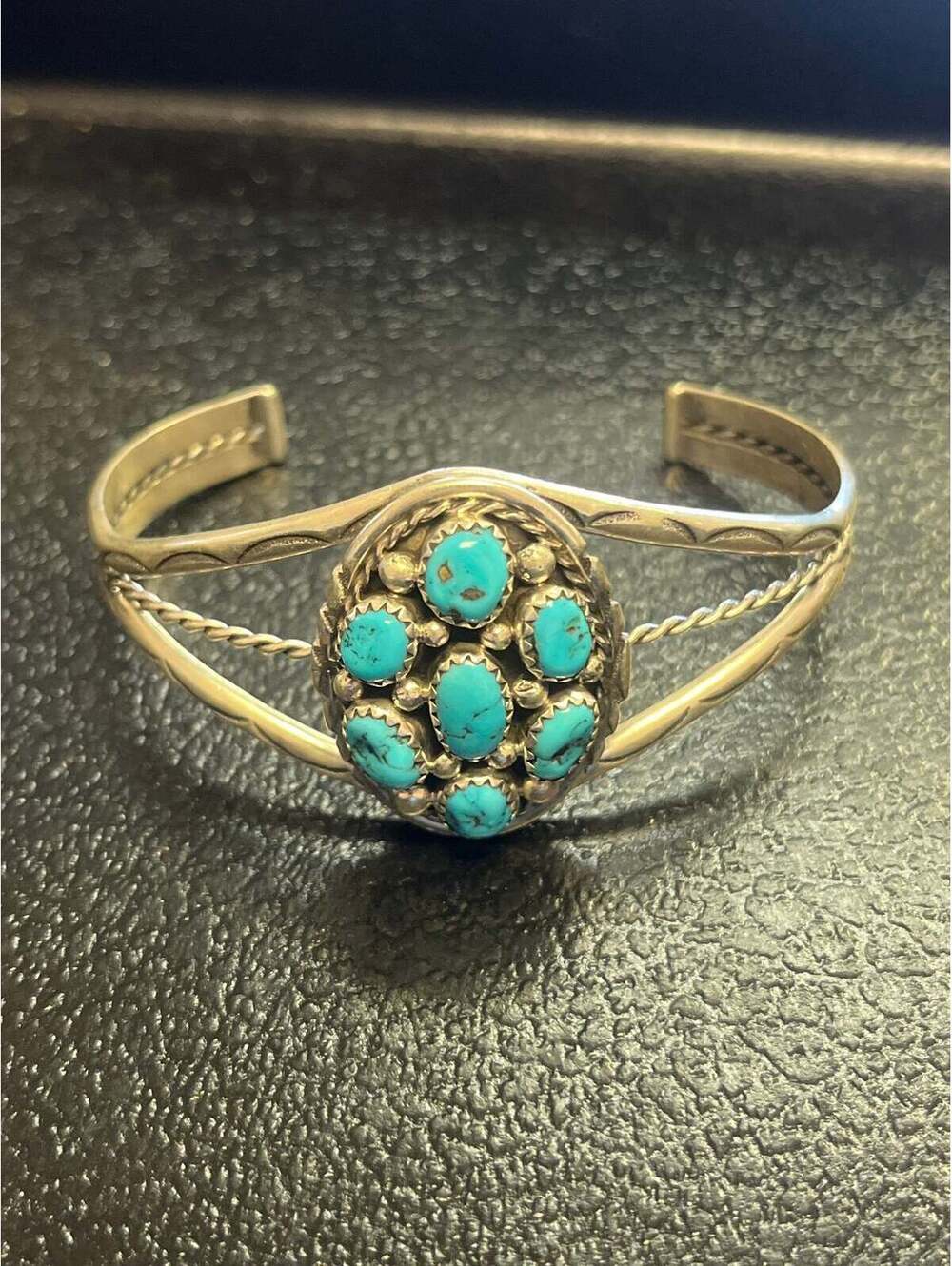 Navajo handmade sterling silver turquoise statement bracelet
